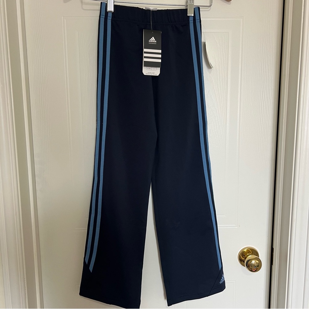 BNWT Adidas Kids Dark Blue Joggers with Light Blue Stripes